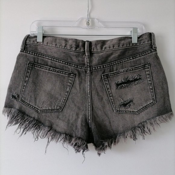 We The Free Womens Charcoal Gray Mid Rise Denim Distressed Cut-Off Short Size 28 - Picture 2 of 7
